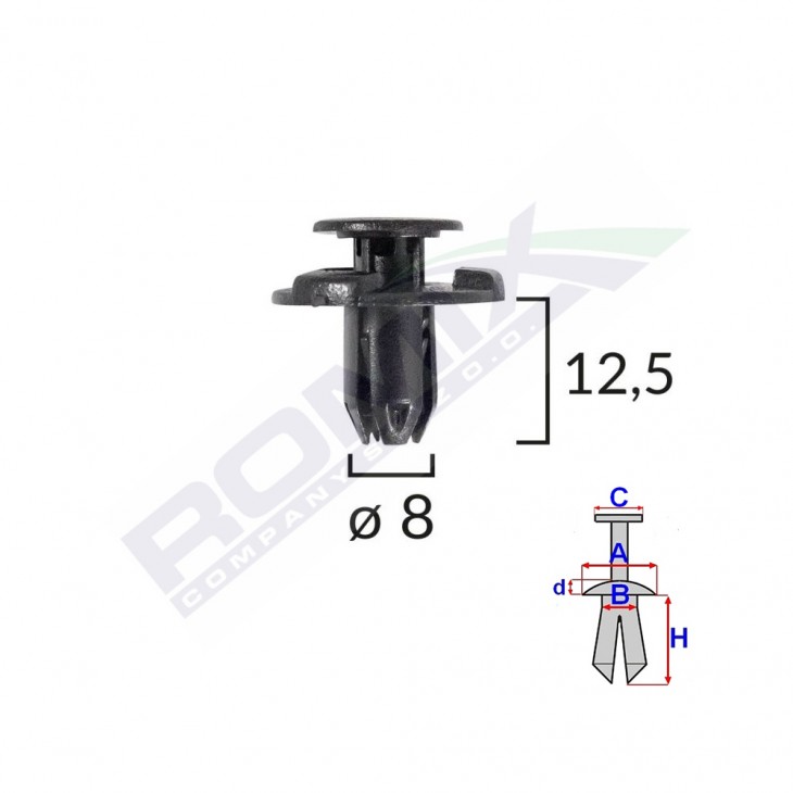 Clips fixare elemente exterior pentru nissan, subaru 8x12.5mm negru set 10buc - C70167 - ROMIX