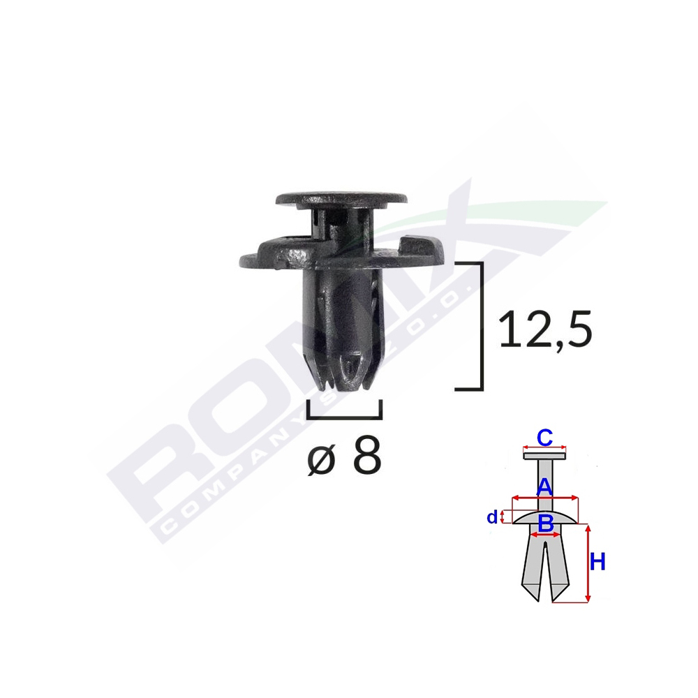 Clips fixare elemente exterior pentru nissan, subaru 8x12.5mm negru set 10buc - C70167 - ROMIX