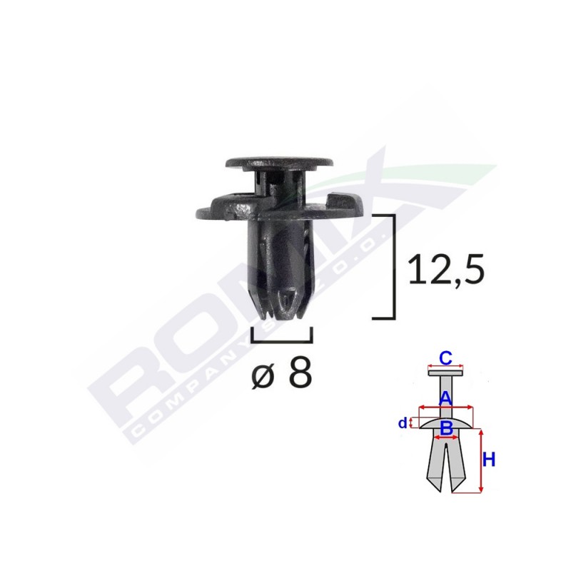 Clips fixare elemente exterior pentru nissan, subaru 8x12.5mm negru set 10buc - 62637 - ROMIX
