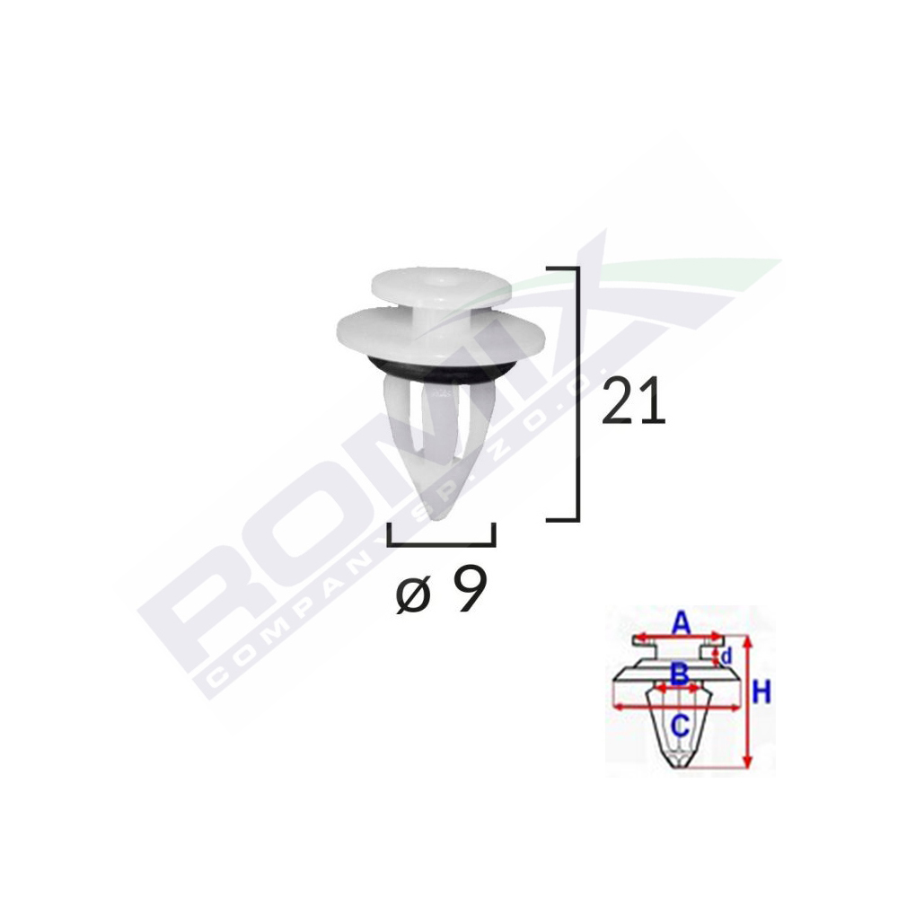 Clips fixare elemente prag pentru bmw, mini 9x21mm alb set 10 buc - C60698 - ROMIX