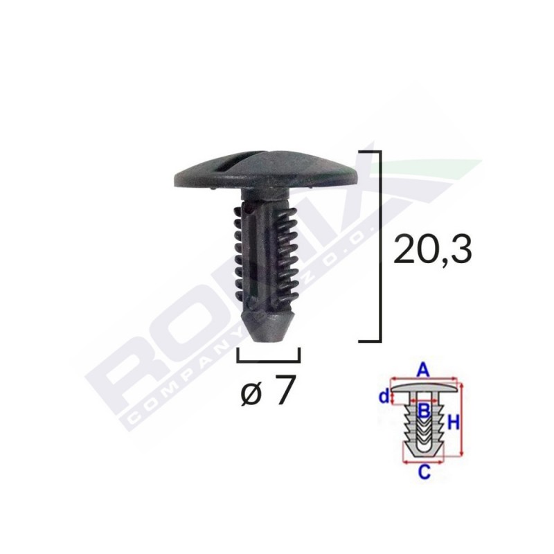 Clips fixare elemente roata pentru citroen/peugeot 7x20.3mm - negru set 10 buc - 62063 - ROMIX