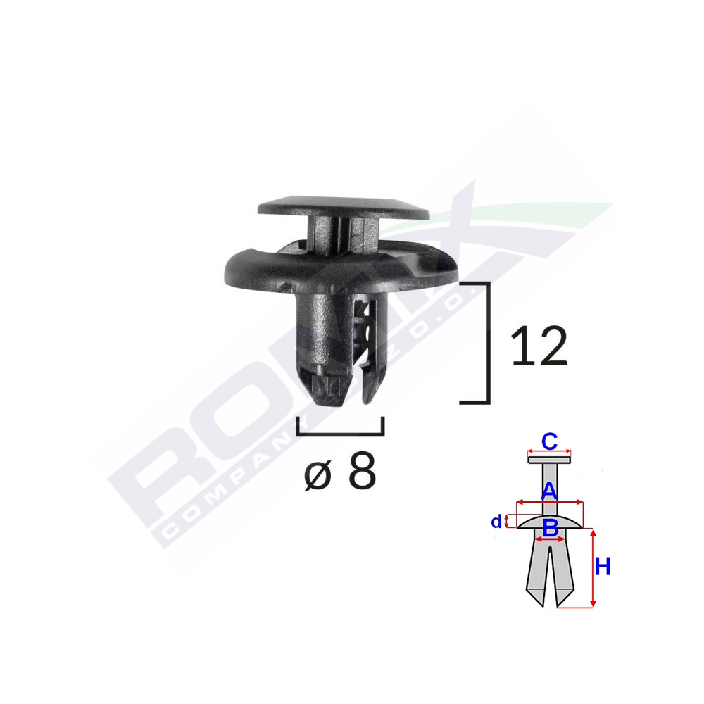 Clips fixare elemente roata pentru honda/mitsubishi 8x12mm - negru set 10 buc - B19239 - ROMIX