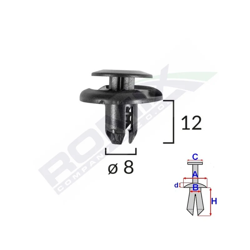 Clips fixare elemente roata pentru honda/mitsubishi 8x12mm - negru set 10 buc, ROMIX