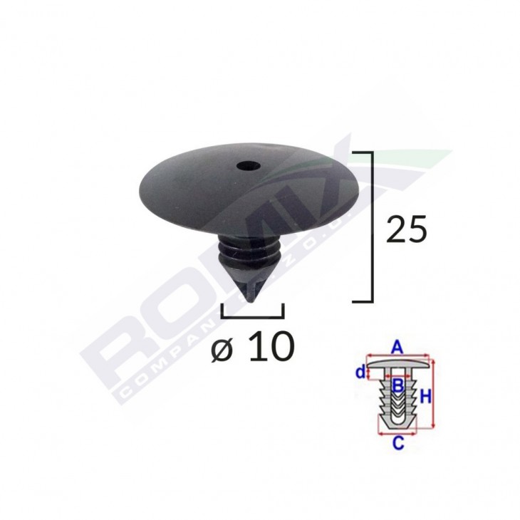 Clips fixare elemente roata pentru renault 10x25mm - negru set 10 buc - A18000 - ROMIX