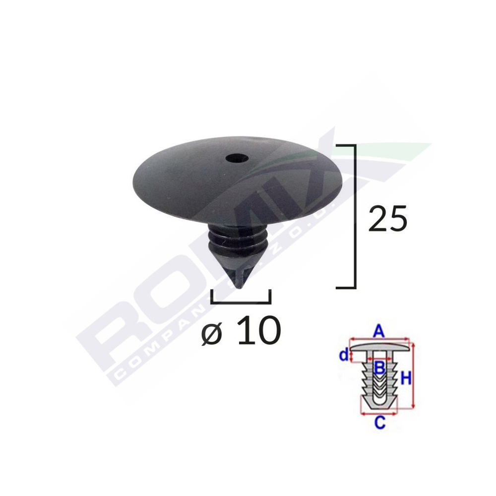 Clips fixare elemente roata pentru renault 10x25mm - negru set 10 buc - A18000 - ROMIX