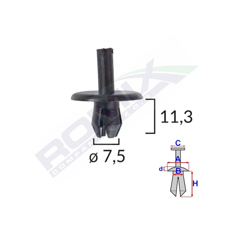Clips fixare pentru alfa romeo/fiat 7.5x11.3mm - negru set 10 buc - 61872 - ROMIX