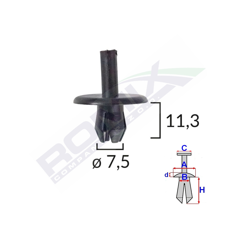 Clips fixare pentru alfa romeo/fiat 7.5x11.3mm - negru set 10 buc - A16860 - ROMIX