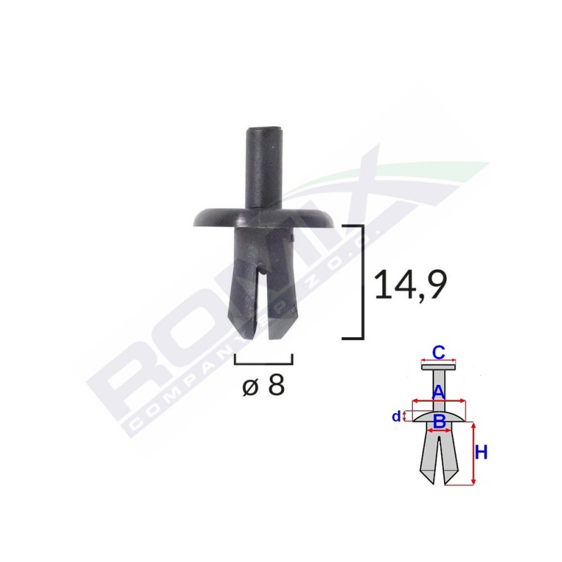 Clips fixare pentru audi, mercedes, opel 8x14.9mm negru - set 10 buc - 62753 - ROMIX