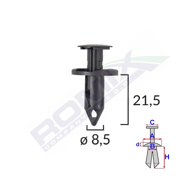 Clips fixare pentru audi/seat/vw/mazda/nissan 8.5x21.5mm - negru set 10 buc - 62127 - ROMIX