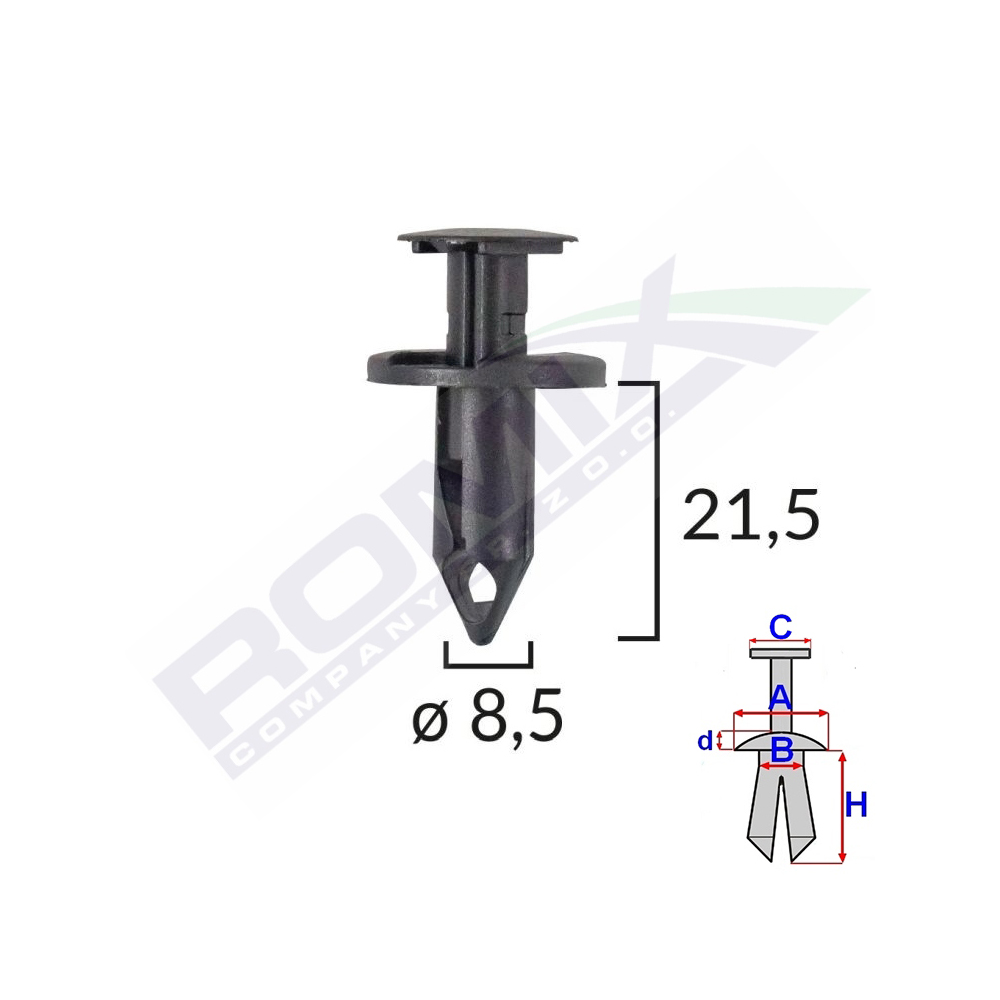 Clips fixare pentru audi/seat/vw/mazda/nissan 8.5x21.5mm - negru set 10 buc - C10129 - ROMIX