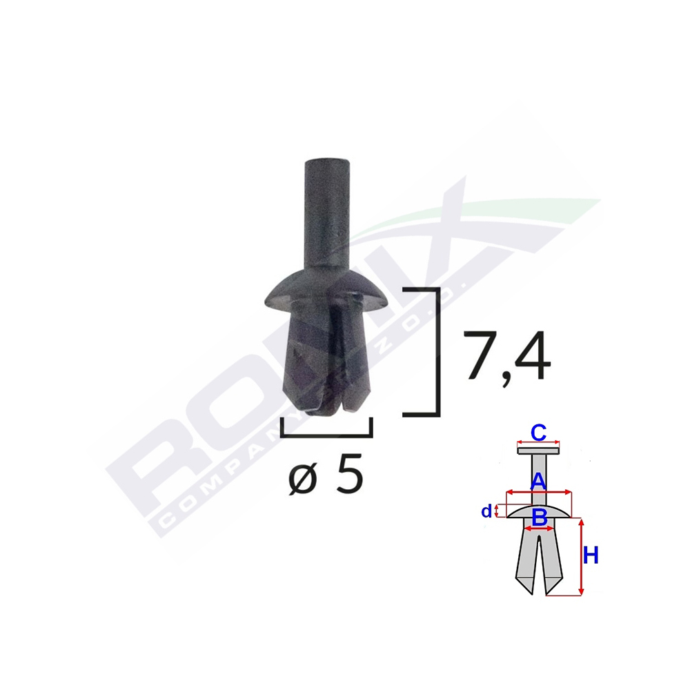 Clips fixare pentru audi/vw 5x7.4mm - negru set 25 buc - A175069 - ROMIX