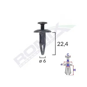 Clips fixare pentru bmw/gm 6x22.4mm - negru set 10 buc, ROMIX