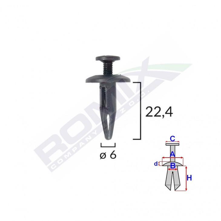 Clips fixare pentru bmw/gm 6x22.4mm - negru set 10 buc - B22046 - ROMIX