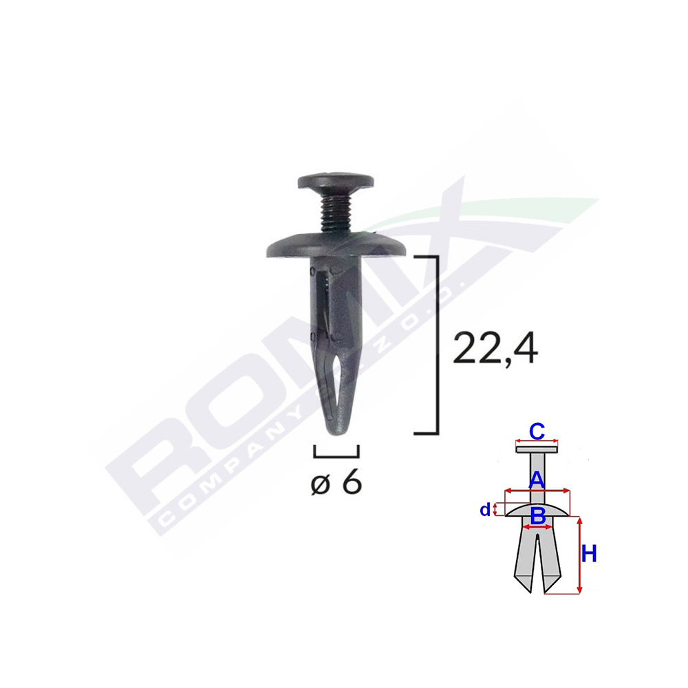 Clips fixare pentru bmw/gm 6x22.4mm - negru set 10 buc - B22046 - ROMIX