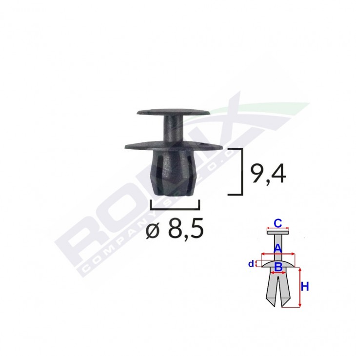 Clips fixare pentru bmw/mercedes/peugeot 8.5x9.4mm - negru set 10 buc - C30014 - ROMIX