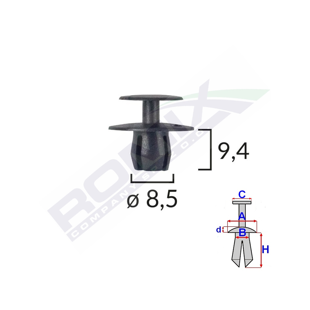 Clips fixare pentru bmw/mercedes/peugeot 8.5x9.4mm - negru set 10 buc - C30014 - ROMIX