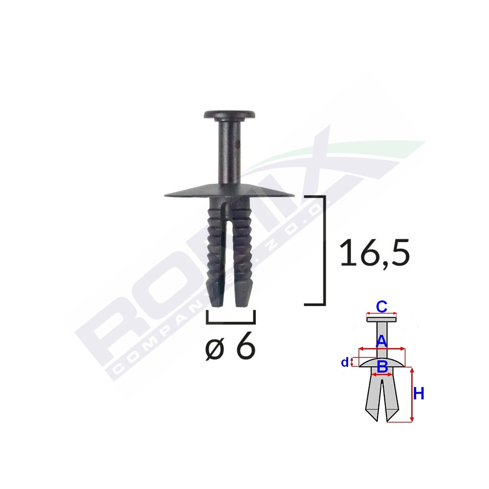 Clips fixare pentru bmw/mini/opel 6x16.5mm - negru set 10 buc - C10005 - ROMIX