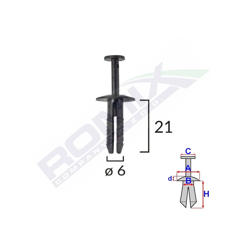 Clips fixare pentru bmw/opel 6x21mm - negru set 10 buc - 62037 - ROMIX