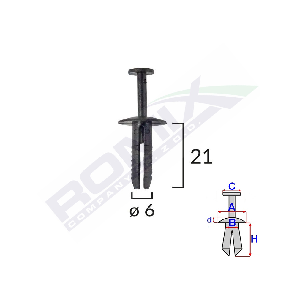 Clips fixare pentru bmw/opel 6x21mm - negru set 10 buc - C10009 - ROMIX