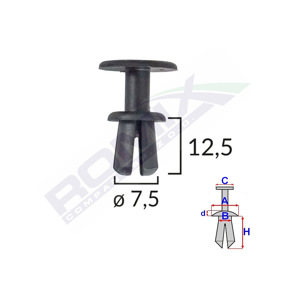 Clips fixare pentru bmw/skoda 7.5x12.5mm - negru set 10 buc - A16867 - ROMIX