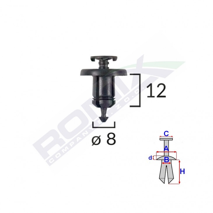Clips fixare pentru dacia renault 8x12mm - negru set 10 buc - C10128 - ROMIX