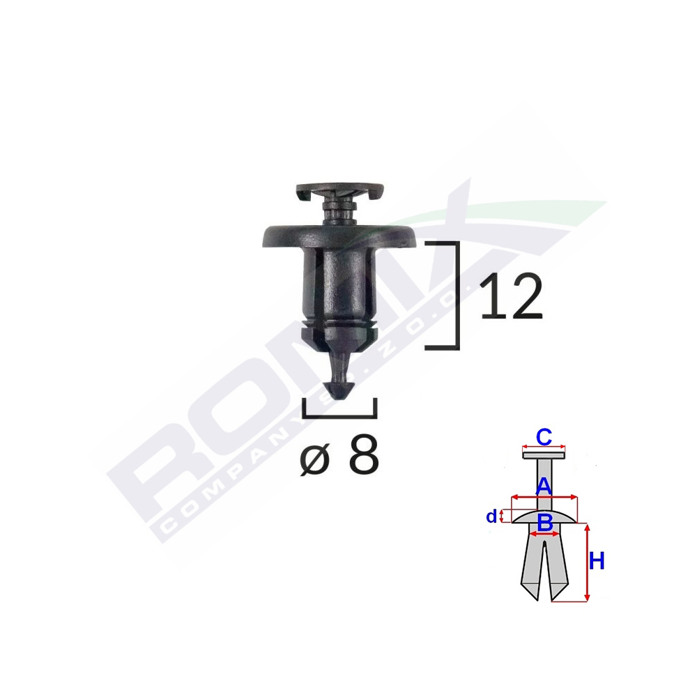 Clips fixare pentru dacia renault 8x12mm - negru set 10 buc - C10128 - ROMIX