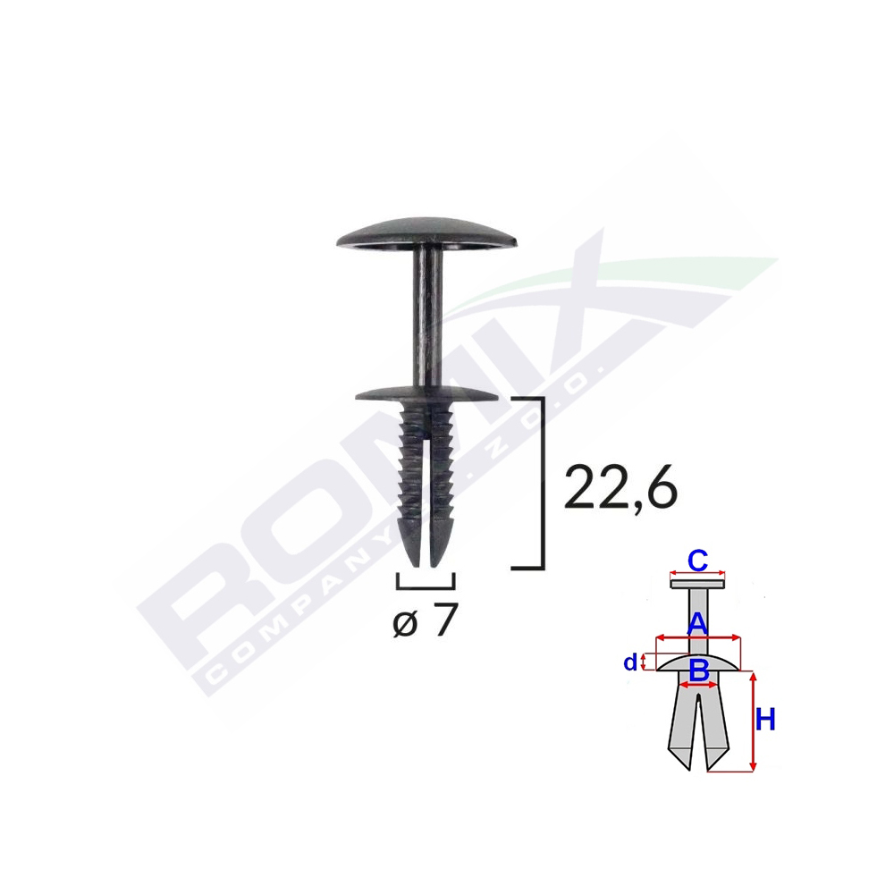 Clips fixare pentru ford 7x22.6 - negru set 10 buc - C10100 - ROMIX