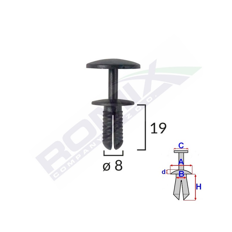 Clips fixare pentru ford - 8x19mm - negru set 10 buc - 61793 - ROMIX