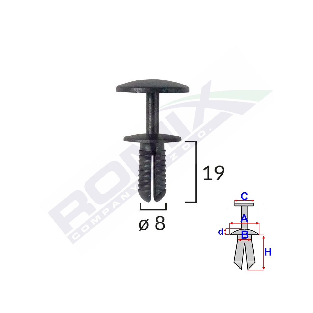 Clips fixare pentru ford - 8x19mm - negru set 10 buc - 60117 - ROMIX