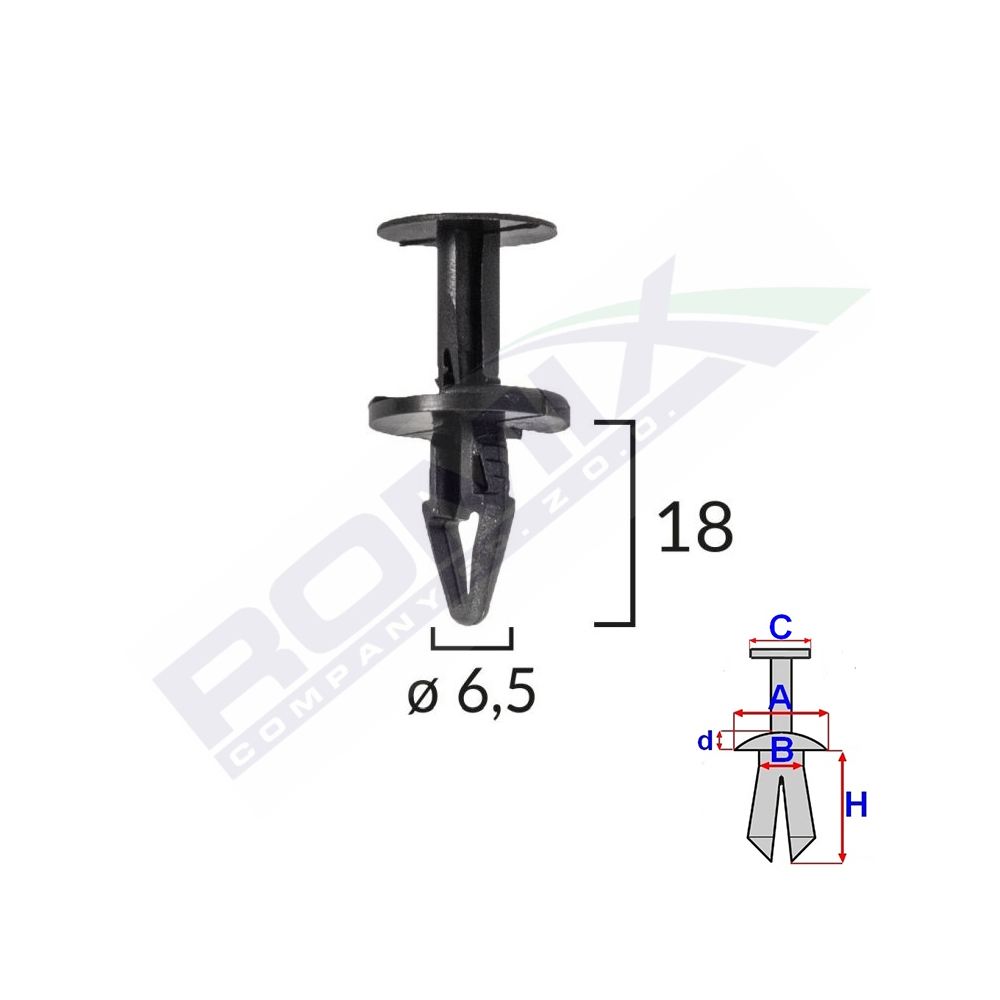 Clips fixare pentru ford, opel 6.5x18mm negru set 10buc - C70149 - ROMIX