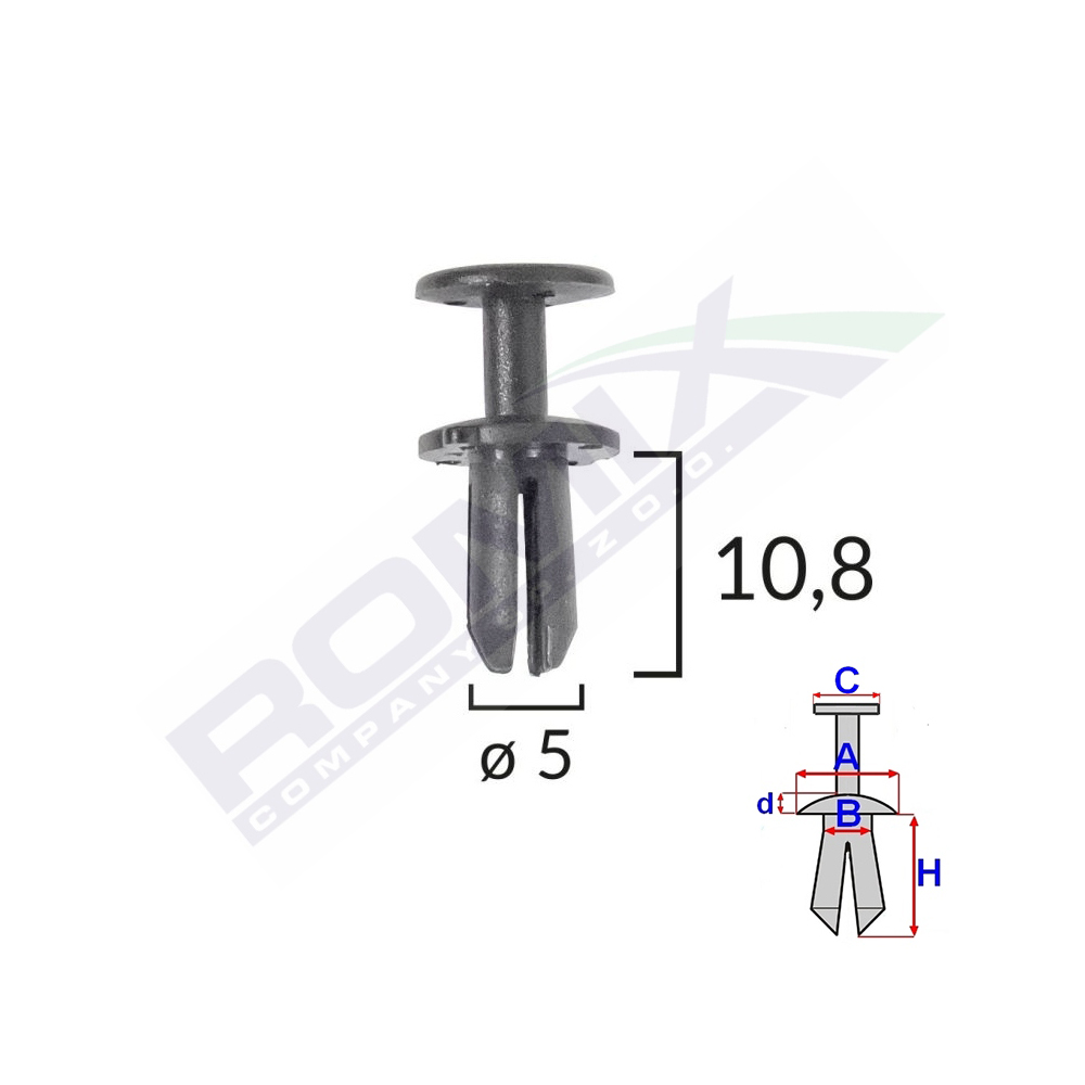 Clips fixare pentru grup vag 5x10.8mm negru - set 10 buc - C70300 - ROMIX
