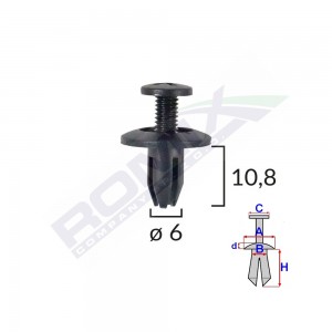 Clips fixare pentru honda/kia/toyota 6x10.8mm - negru set 10 buc