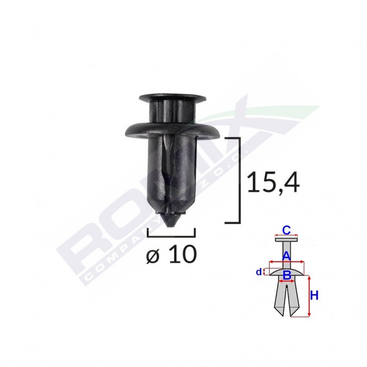 Clips fixare pentru honda/mazda 10x15.4mm - negru set 10 buc - B23153 - ROMIX