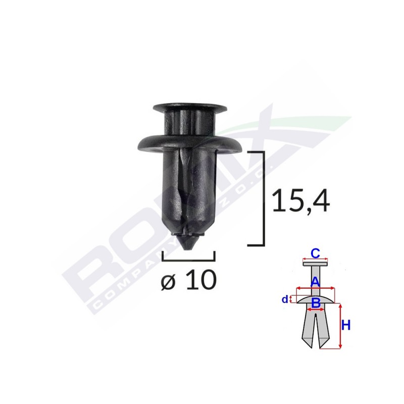Clips fixare pentru honda/mazda 10x15.4mm - negru set 10 buc - 62002 - ROMIX