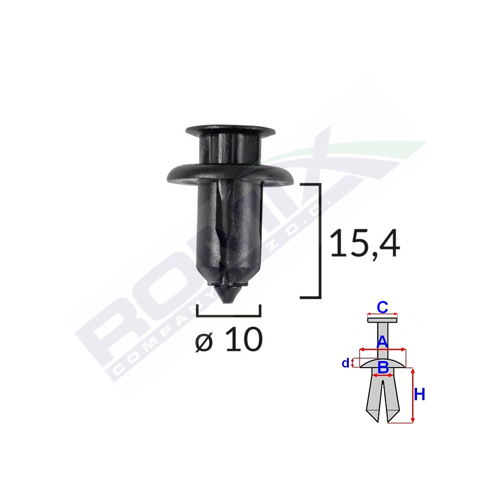 Clips fixare pentru honda/mazda 10x15.4mm - negru set 10 buc - B23153 - ROMIX