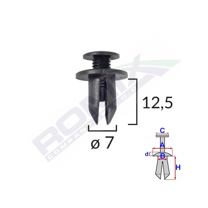 Clips fixare pentru honda subaru toyota 7x12.5mm - negru set 10 buc - B14697 - ROMIX