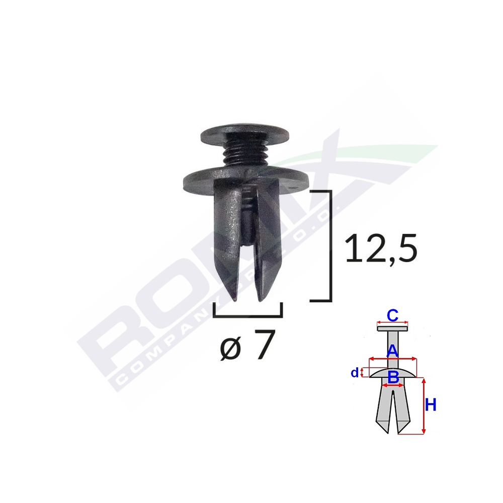 Clips fixare pentru honda subaru toyota 7x12.5mm - negru set 10 buc - B14697 - ROMIX