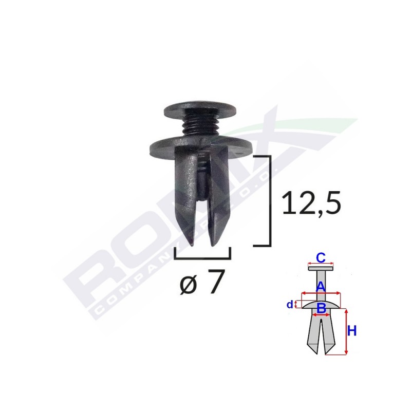 Clips fixare pentru honda subaru toyota 7x12.5mm - negru set 10 buc - 61949 - ROMIX