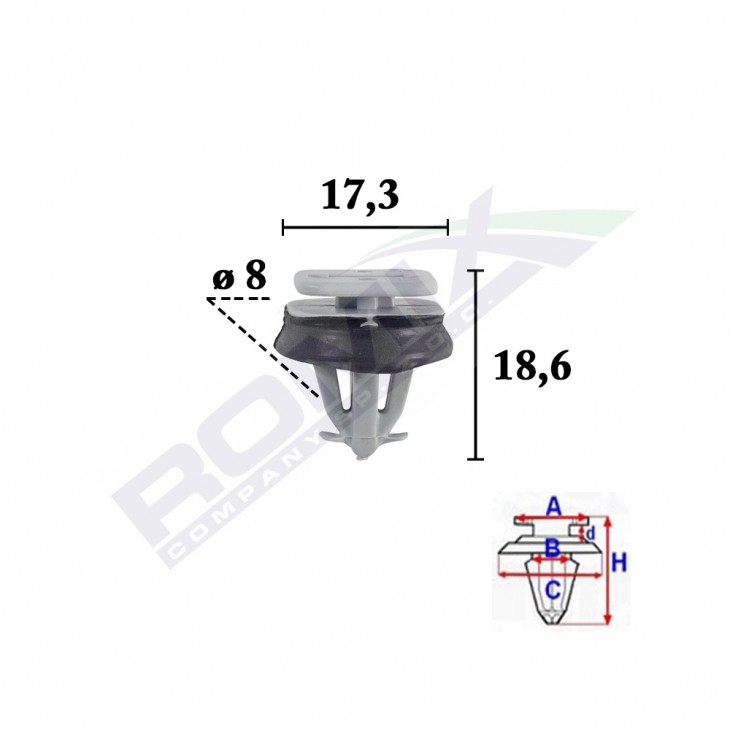 Clips fixare pentru iveco daily 2006 -8x18.6mm gri - set 10 buc - C70574 - ROMIX