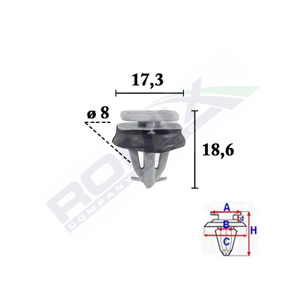 Clips fixare pentru iveco daily 2006 -8x18.6mm gri - set 10 buc - C70574 - ROMIX