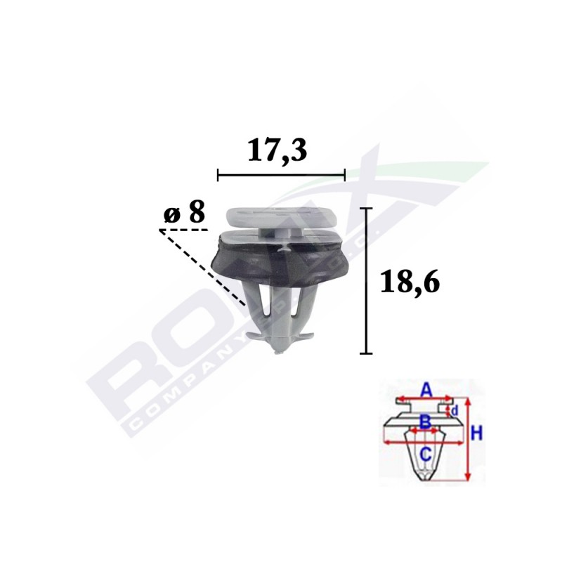 Clips fixare pentru iveco daily 2006 -8x18.6mm gri - set 10 buc - 62806 - ROMIX