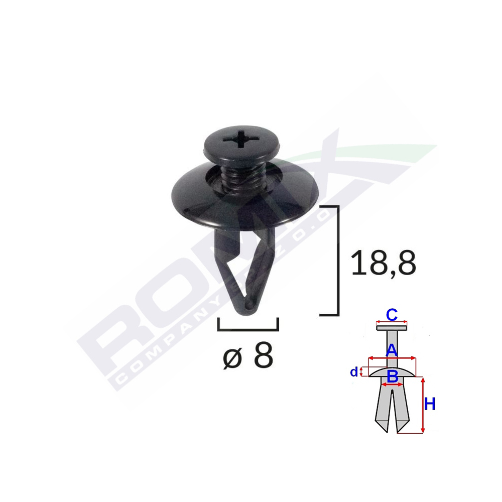 Clips fixare pentru kia/mazda/mitsubishi/nissan/kia 8x18.8mm - negru set 10 buc - B16858 - ROMIX