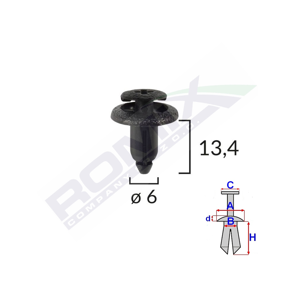 Clips fixare pentru lexus/suzuki/toyota/honda/yamaha 6x13.4mm - negru set 10 buc - B25376 - ROMIX