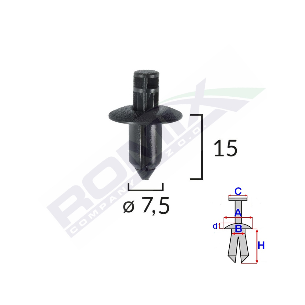 Clips fixare pentru lexus/suzuki/toyota/volvo 7.5x15mm - negru set 10 buc - B24649 - ROMIX