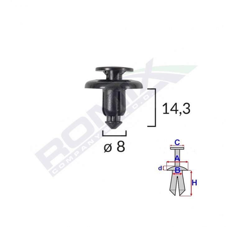 Clips fixare pentru mazda/subaru 8x14.3mm - negru set 10 buc - B25636 - ROMIX