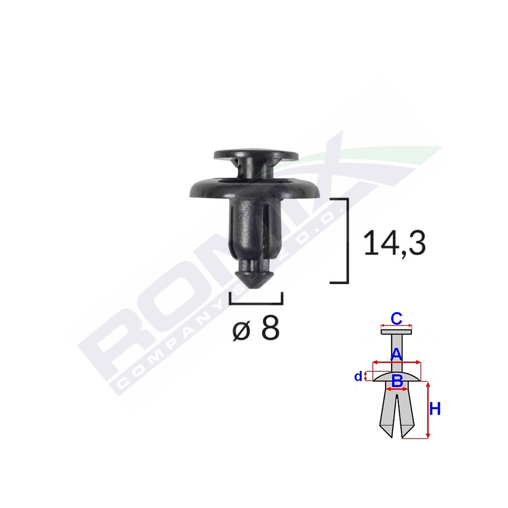 Clips fixare pentru mazda/subaru 8x14.3mm - negru set 10 buc - B25636 - ROMIX