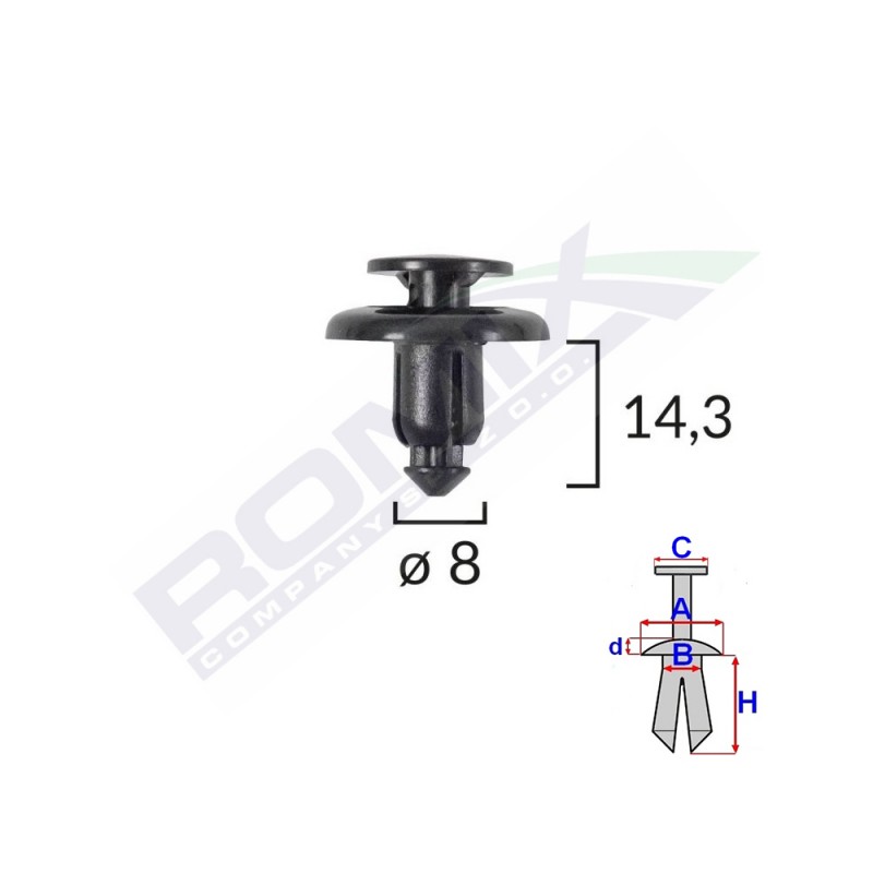 Clips fixare pentru mazda/subaru 8x14.3mm - negru set 10 buc - 62022 - ROMIX