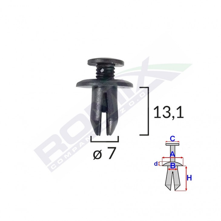 Clips fixare pentru mazda/suzuki 7x13.1mm - negru set 10 buc - B22044 - ROMIX