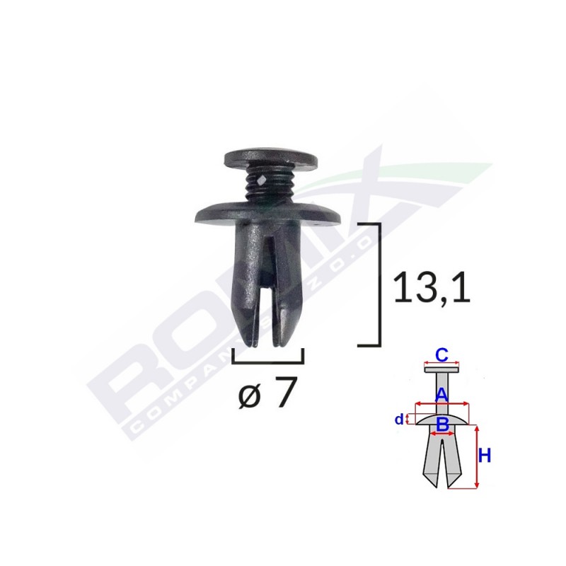 Clips fixare pentru mazda/suzuki 7x13.1mm - negru set 10 buc - 61977 - ROMIX