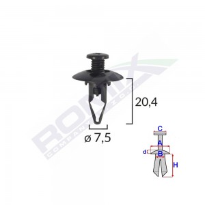 Clips fixare pentru mitsubishi 7.5x20.4mm - negru set 10 buc